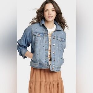 Wild Fable Denim Jacket with Embroidered Flowers Size XXL